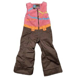 Obermeyer I-Grow Girl’s Size 4 Fleece Top Bibs Snow Ski Overalls Pink/Brown